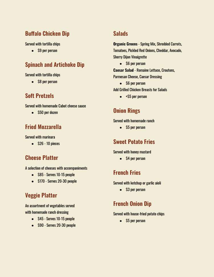 catering menu